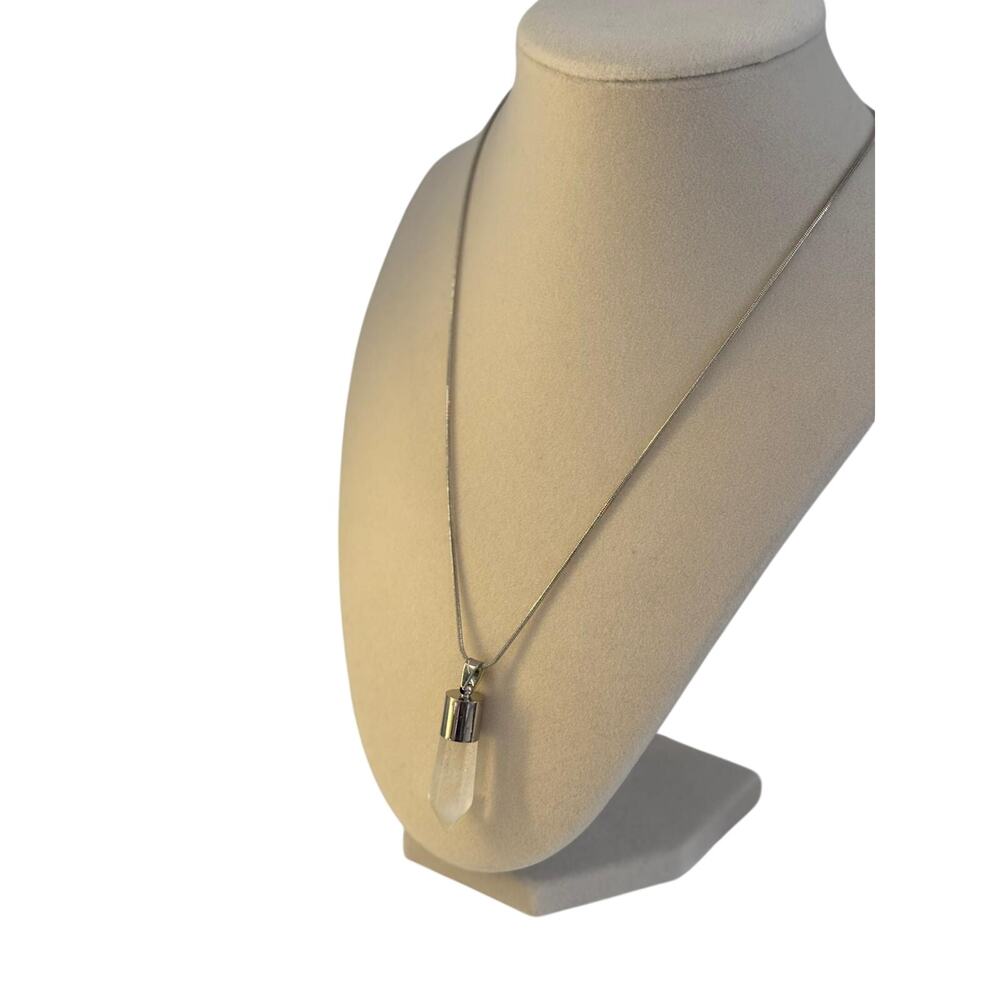 Silver Crystal Point Pendant Necklace Minimalist Healing Stone Jewelry - Picture 3 of 5